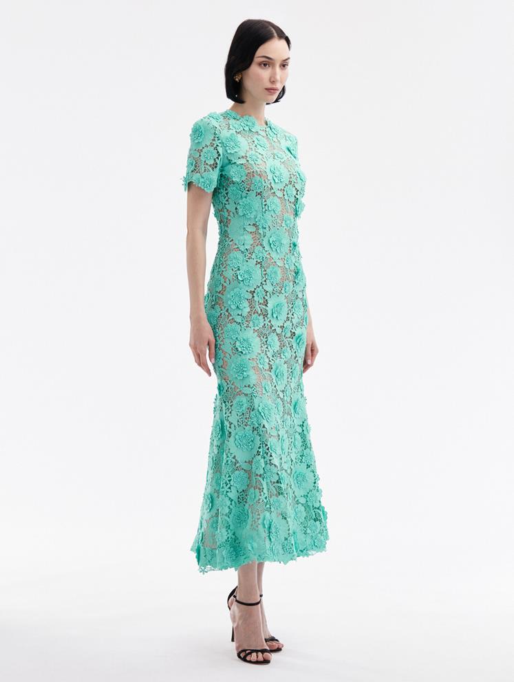 FLORAL GUIPURE COCKTAIL DRESS - Soft Mint