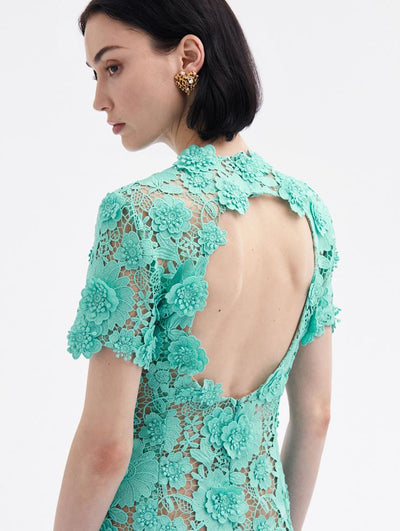 FLORAL GUIPURE COCKTAIL DRESS - Soft Mint