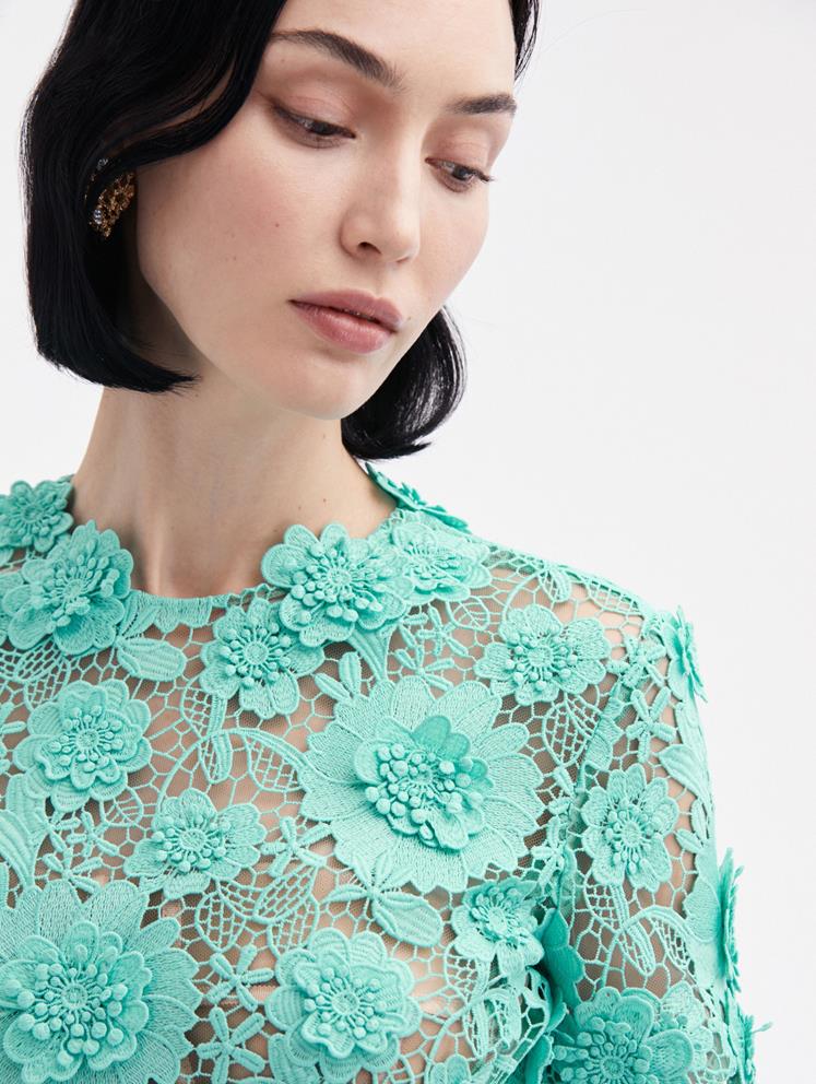 FLORAL GUIPURE COCKTAIL DRESS - Soft Mint