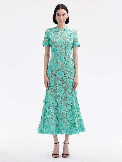 FLORAL GUIPURE COCKTAIL DRESS - Soft Mint