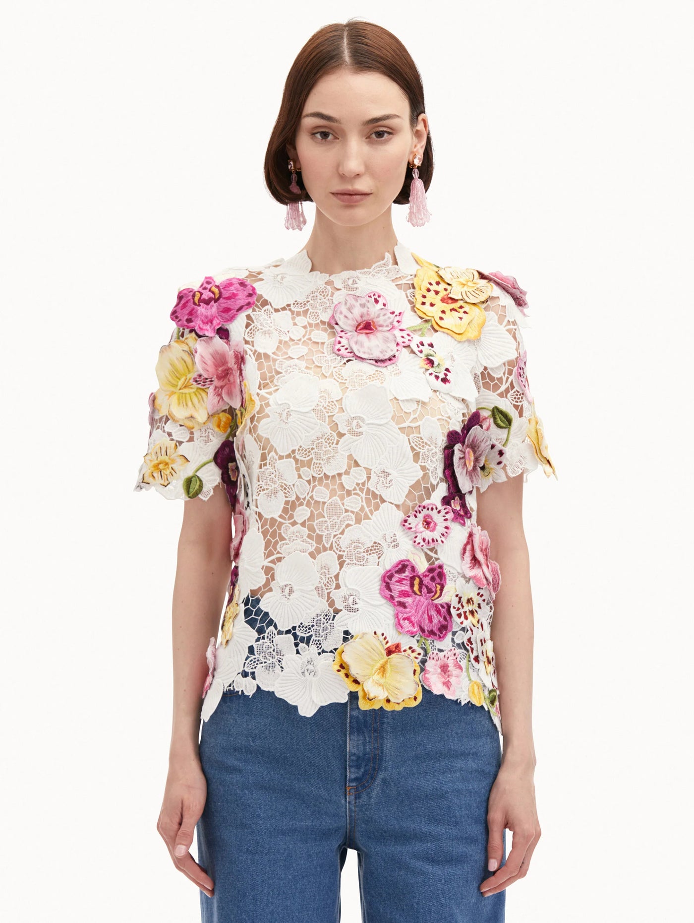 Orchid Embroidered Guipure Blouse - White