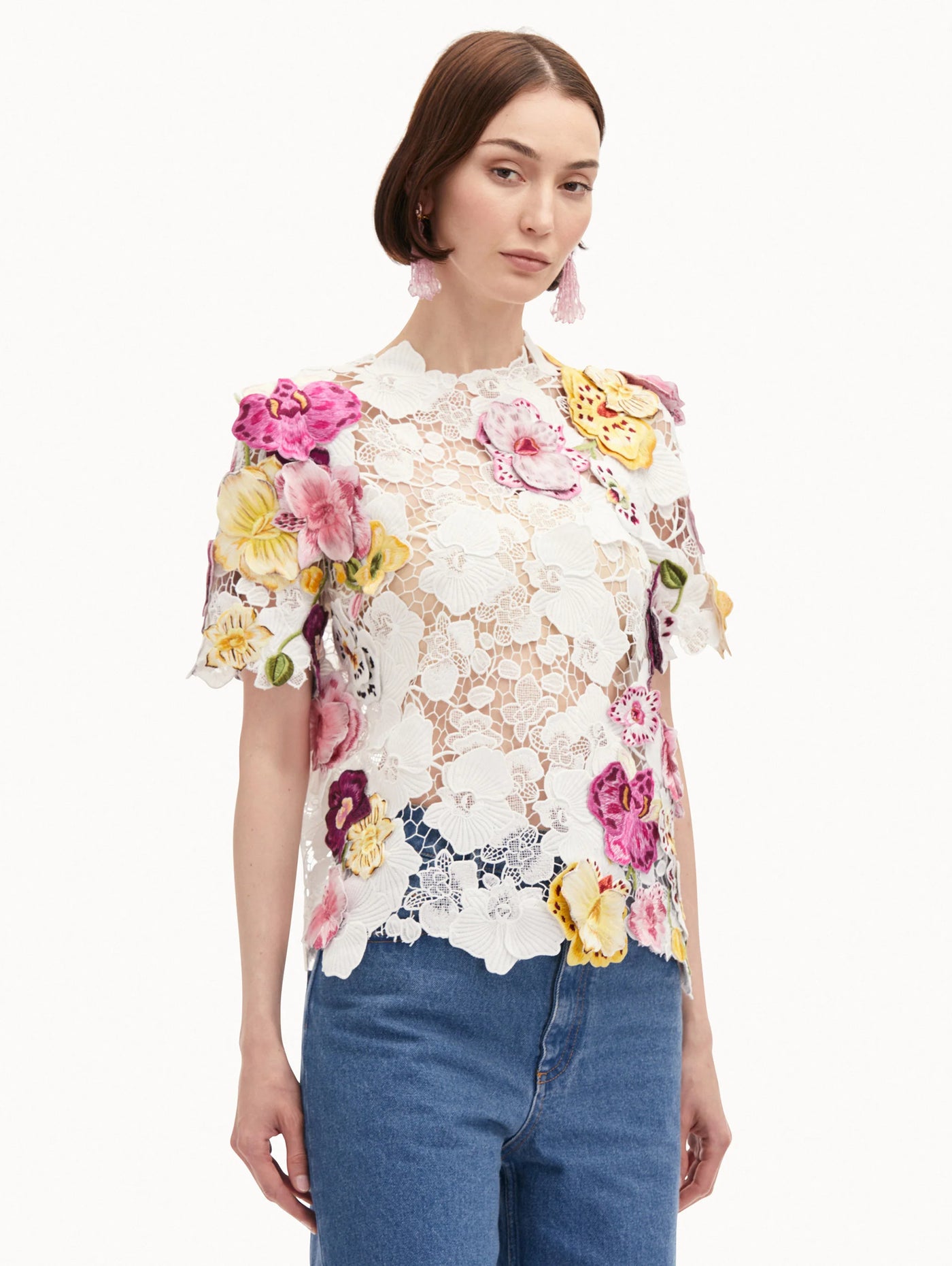 Orchid Embroidered Guipure Blouse - White