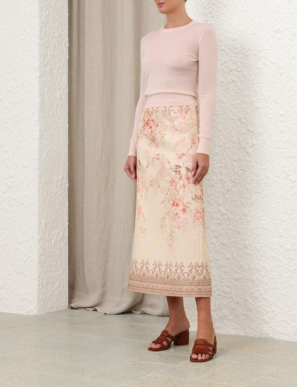 ILLUMINATE PENCIL MIDI SKIRT - Coral Floral