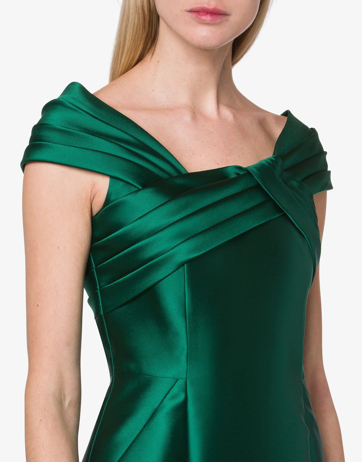 MIKADO DRESS WITH PLEATS - Dark Green