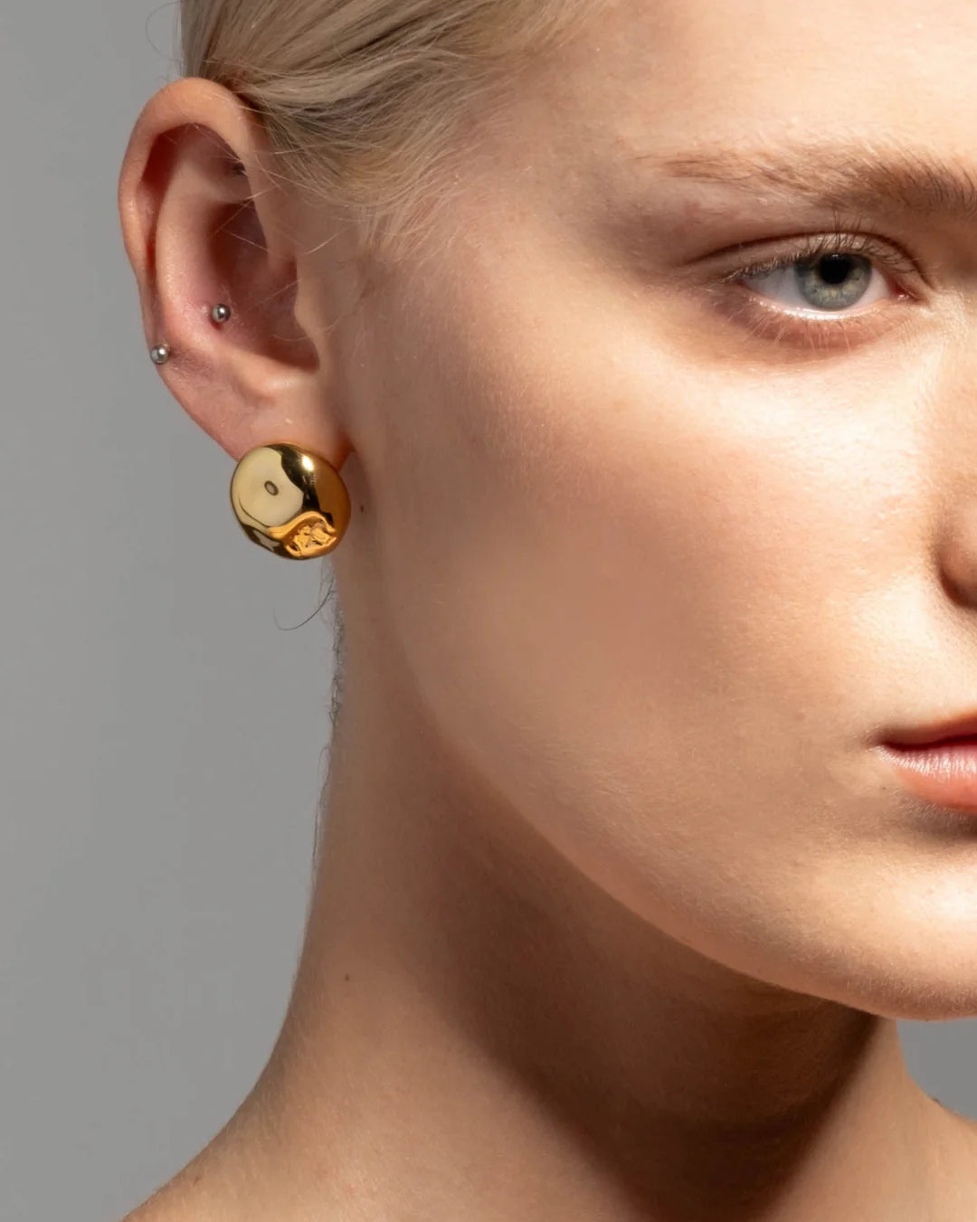 Brut Gold Button Post Earring