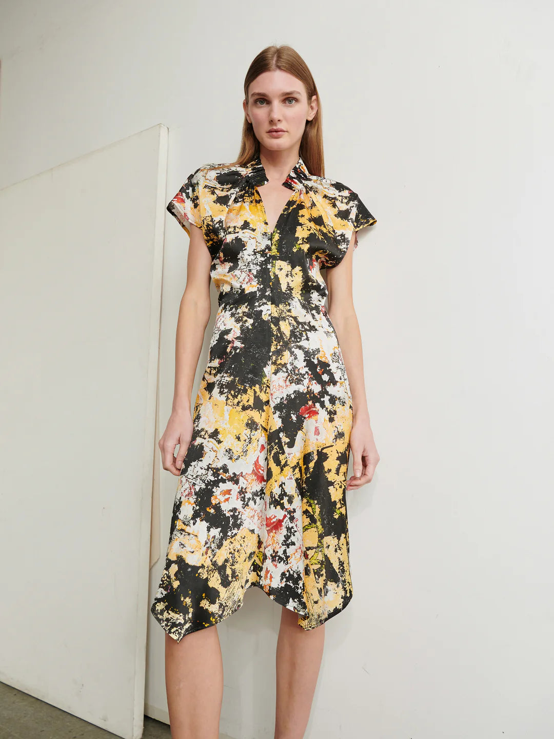 RUCHED STELLA PRINT DRESS - Silk Bedstuy Print