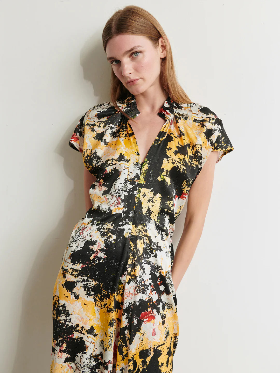 RUCHED STELLA PRINT DRESS - Silk Bedstuy Print