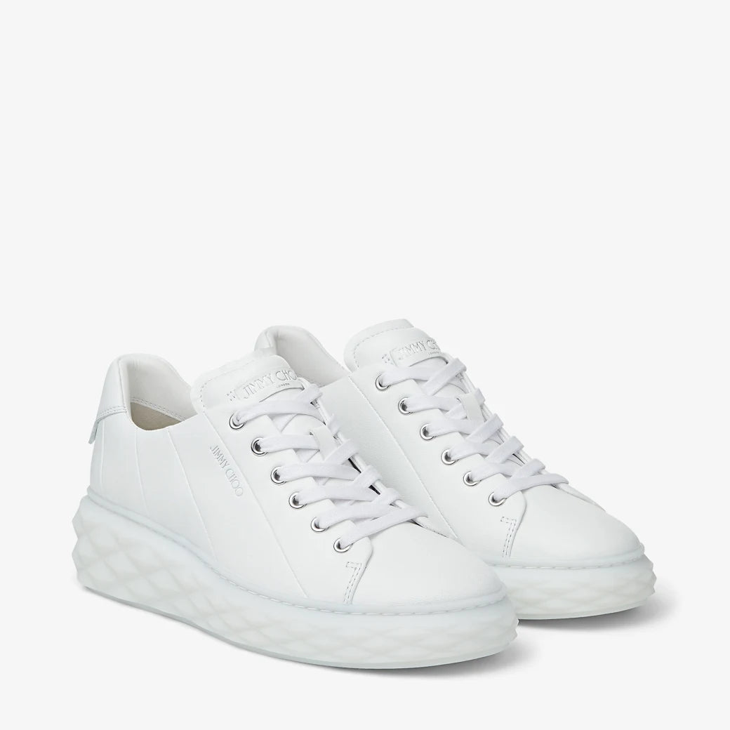 Diamond Light Maxi/F Low-Top Trainers with Platform Sole - White Nappa Leather