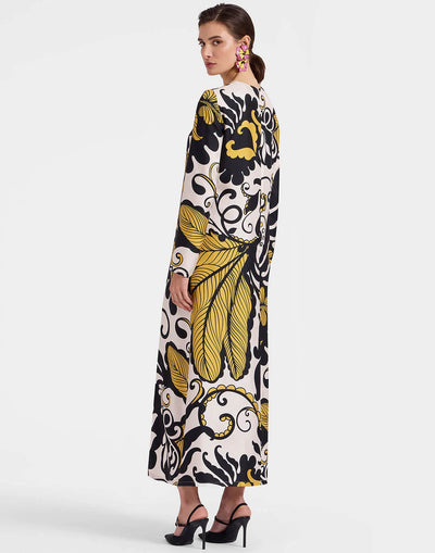 Long Sleeve Swing Dress - Marea Black & White in Silk Twill