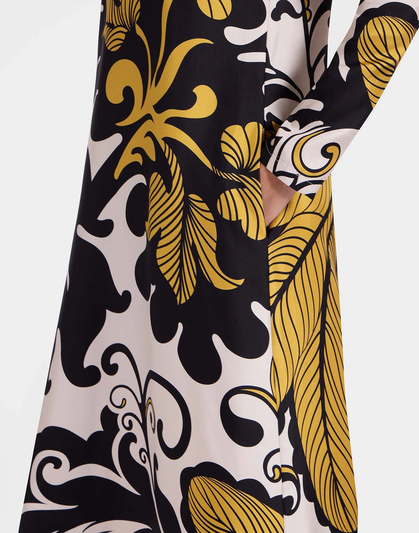 Long Sleeve Swing Dress - Marea Black & White in Silk Twill