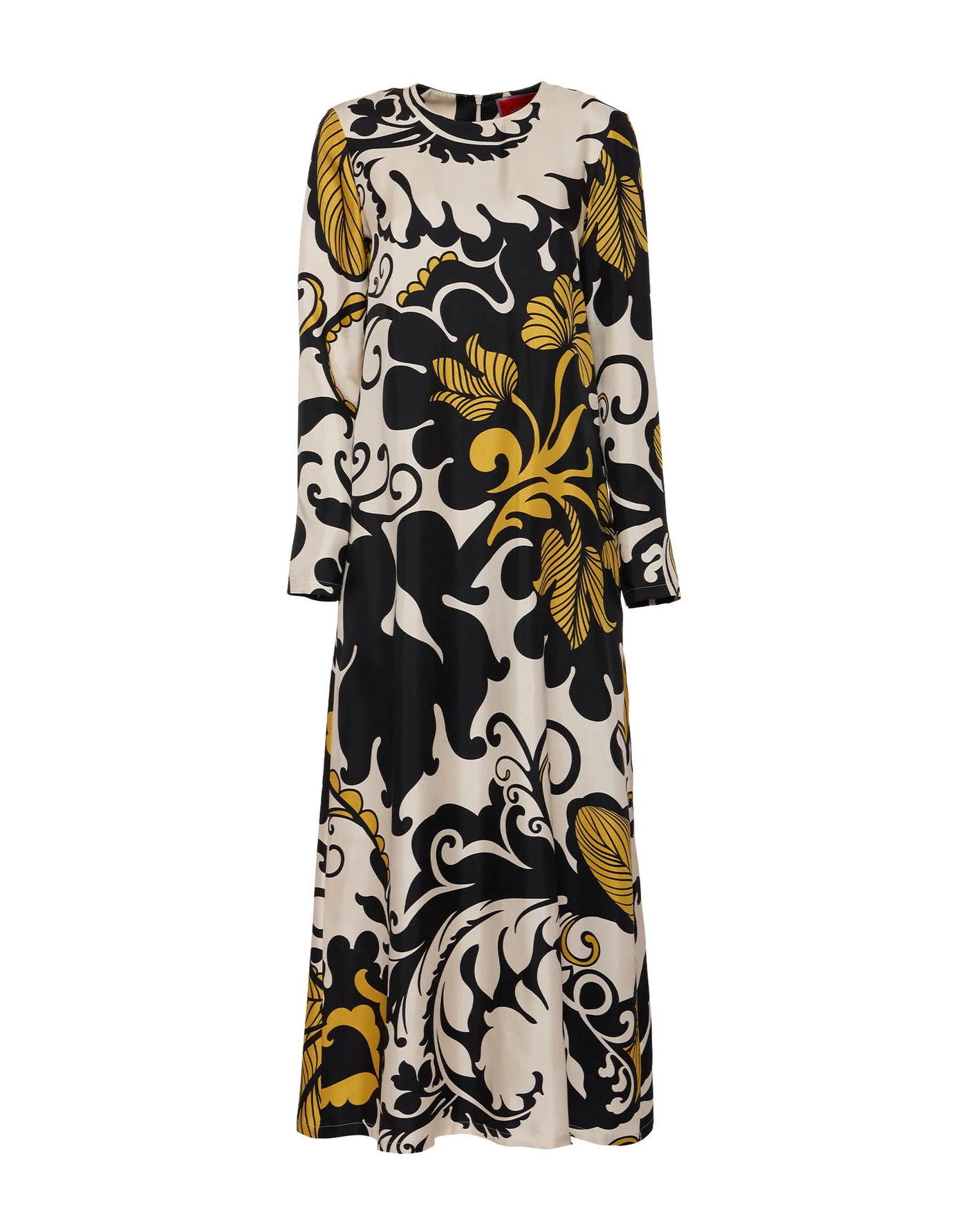 Long Sleeve Swing Dress - Marea Black & White in Silk Twill