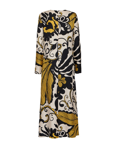 Long Sleeve Swing Dress - Marea Black & White in Silk Twill