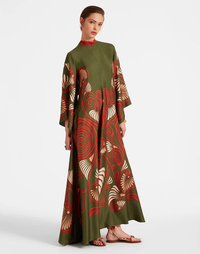 Magnifico Dress - Kerylos Placée Dark Green in Silk Twill