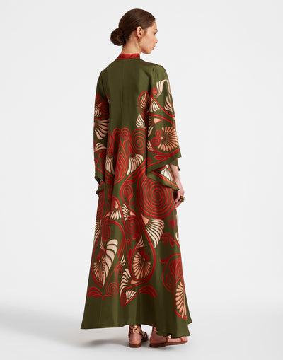 Magnifico Dress - Kerylos Placée Dark Green in Silk Twill