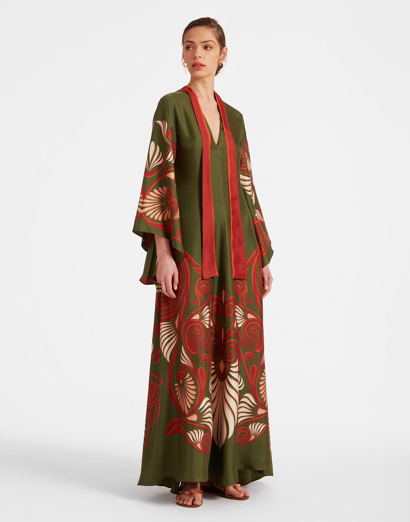 Magnifico Dress - Kerylos Placée Dark Green in Silk Twill