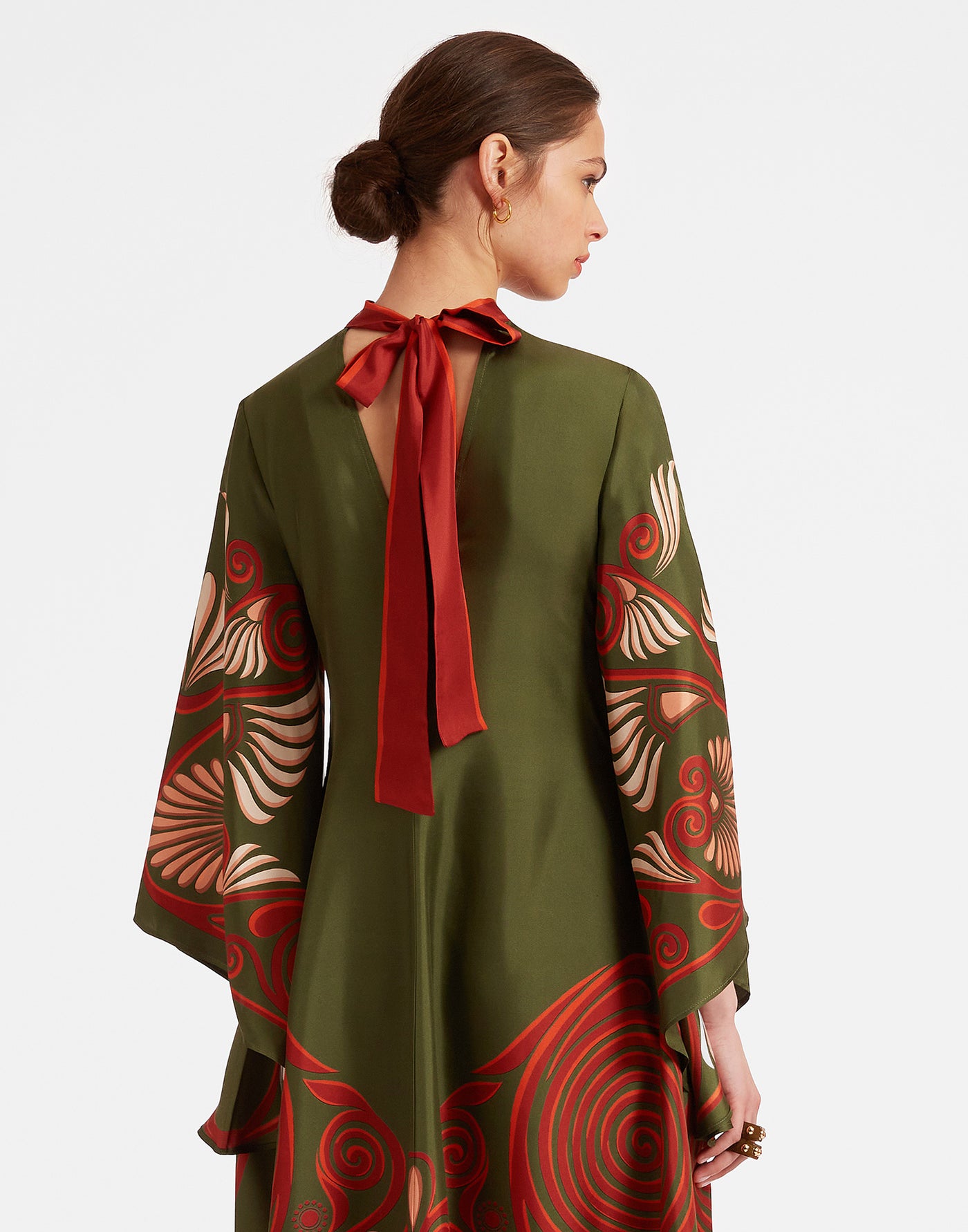 Magnifico Dress - Kerylos Placée Dark Green in Silk Twill