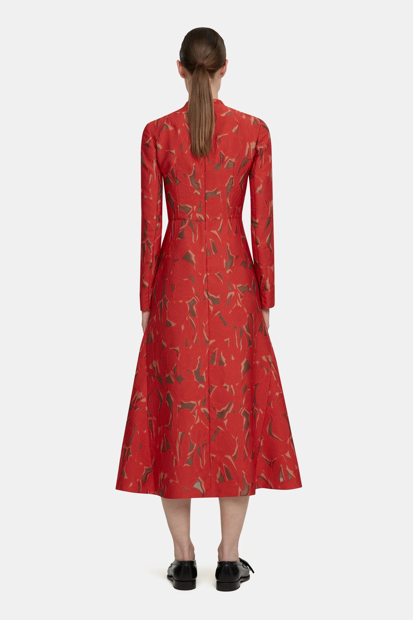 Embellished Wool Seneca Dress - Red/Beige