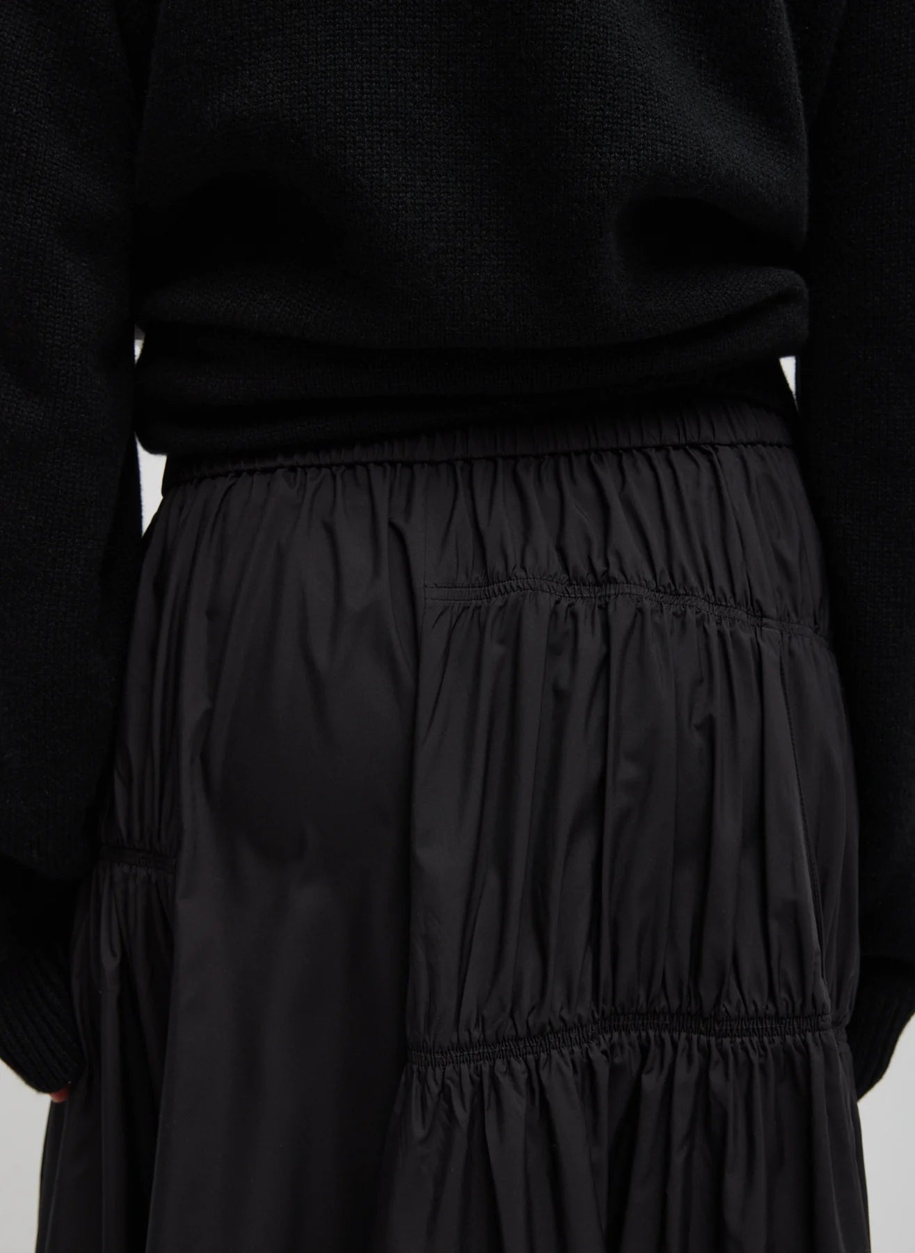 Shirred Nylon Paneled Skirt - Black