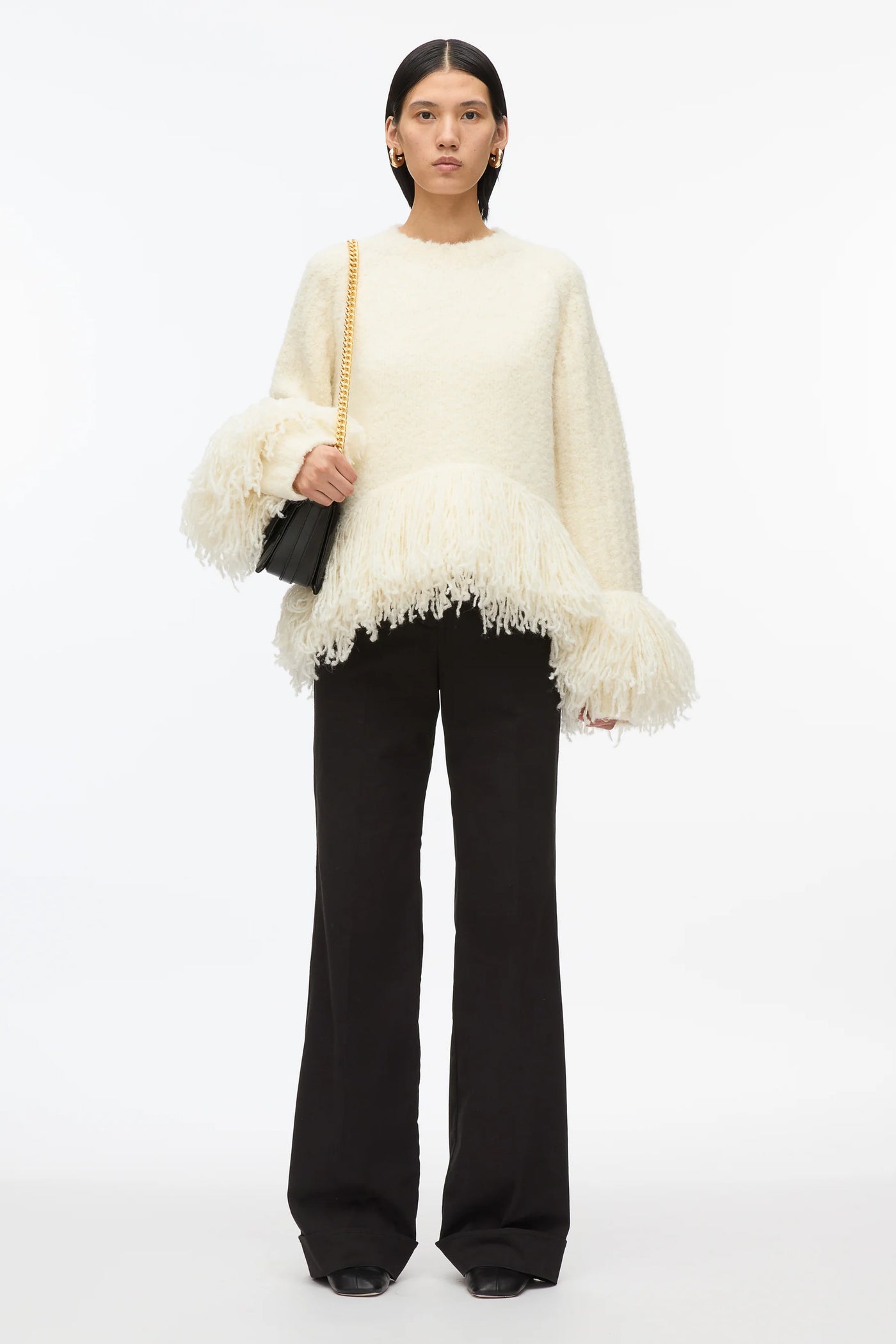 Boucle Fringe Knit Crewneck - Ivory