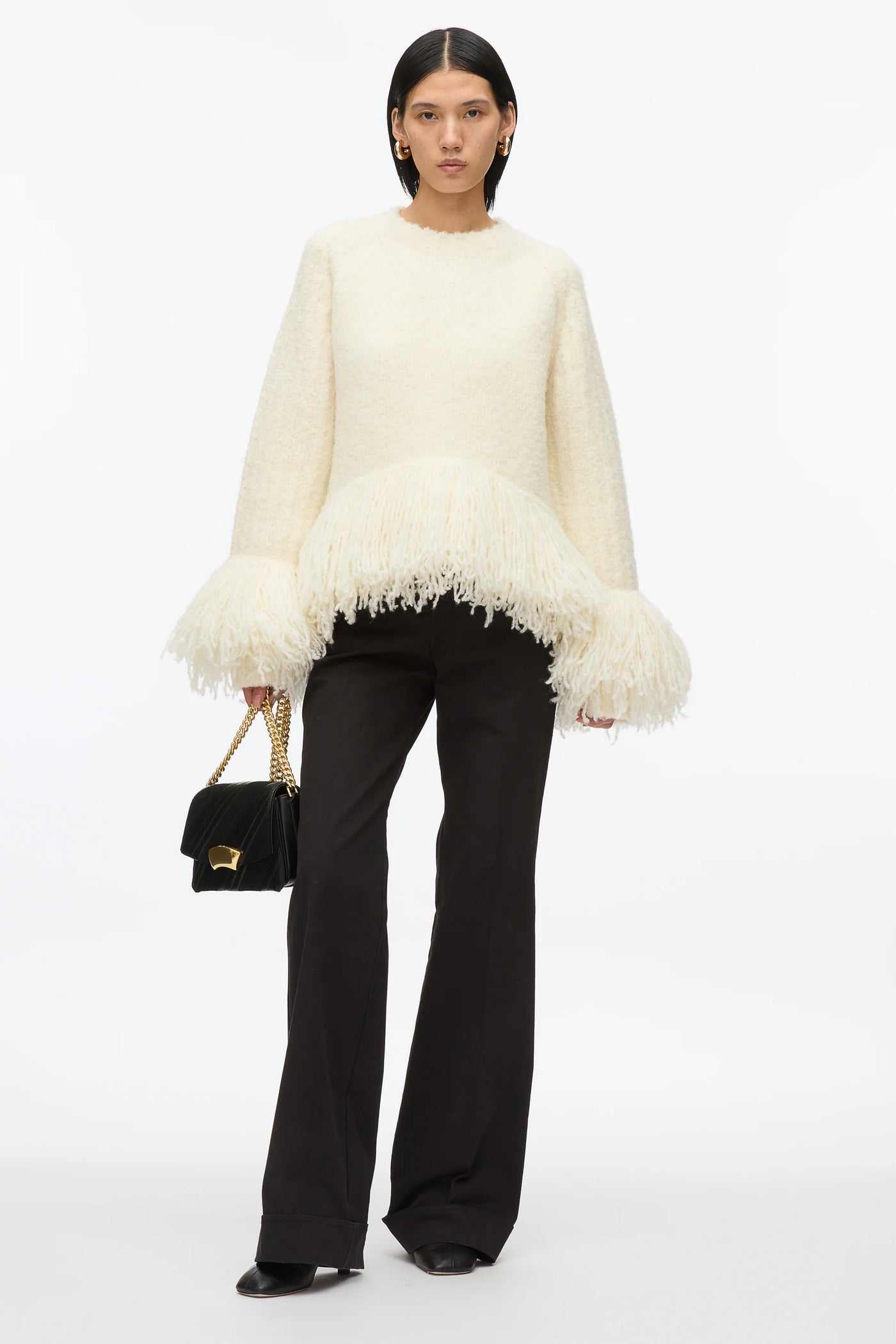 Boucle Fringe Knit Crewneck - Ivory