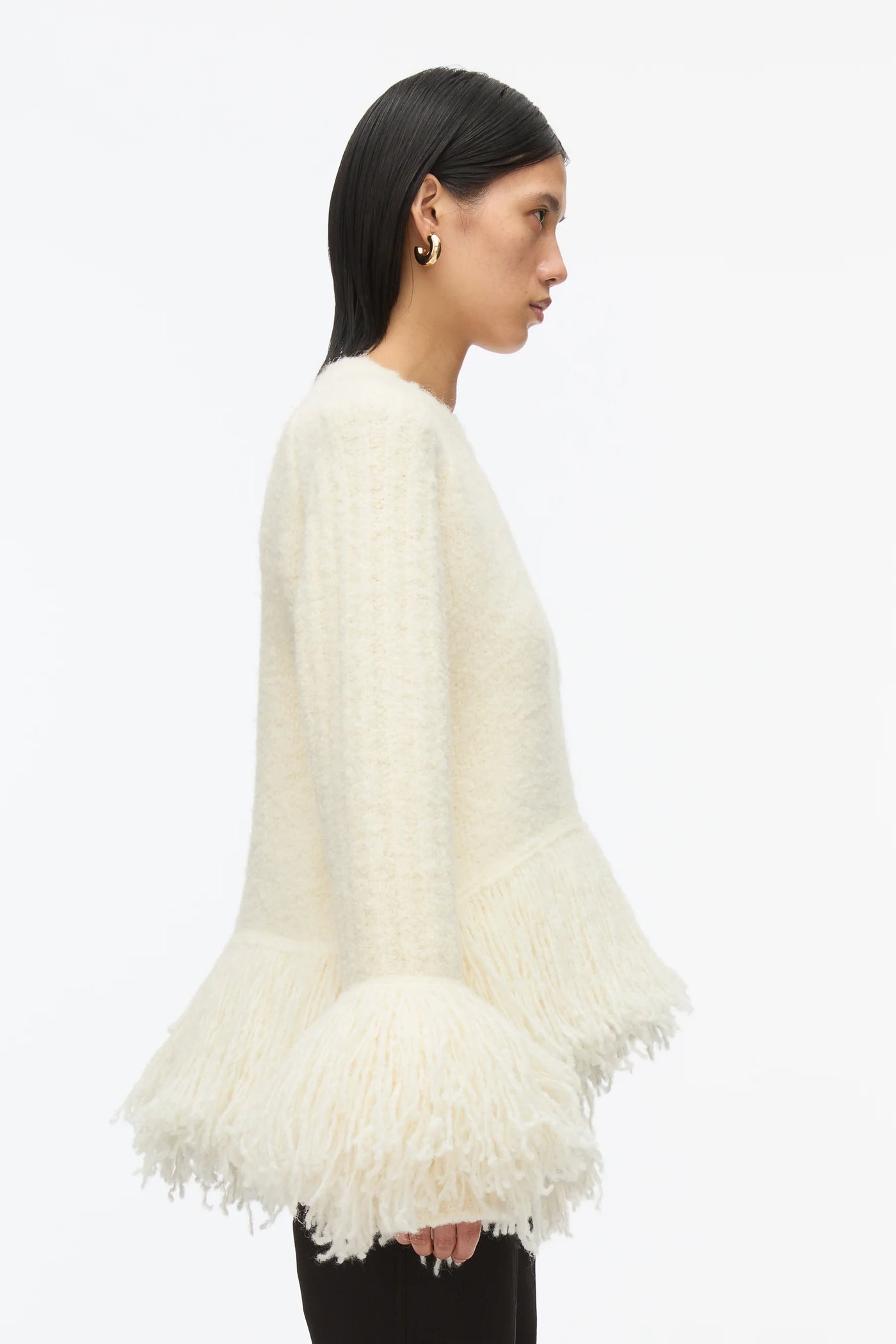 Boucle Fringe Knit Crewneck - Ivory