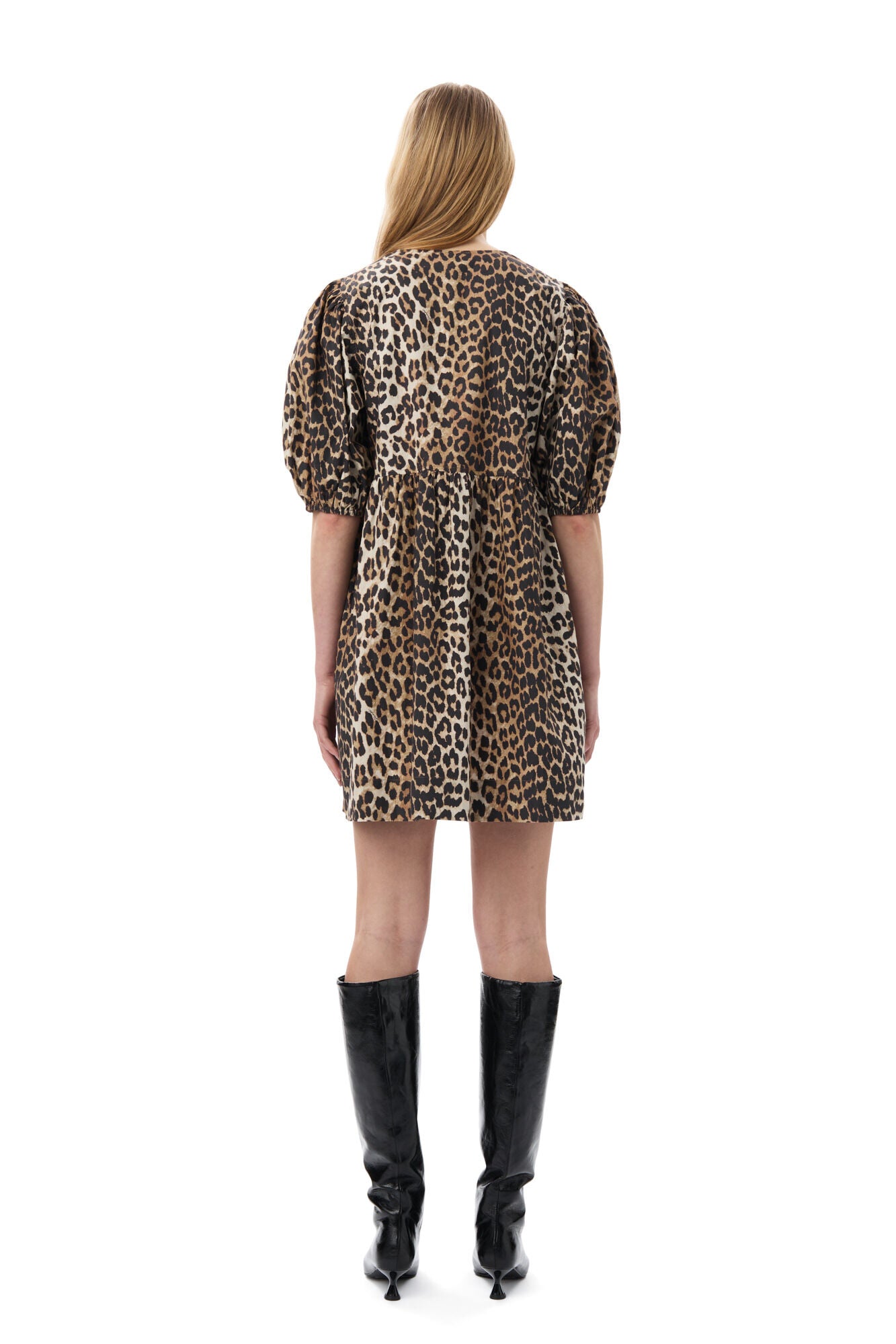 Printed Cotton Tie String Mini Dress - Leopard