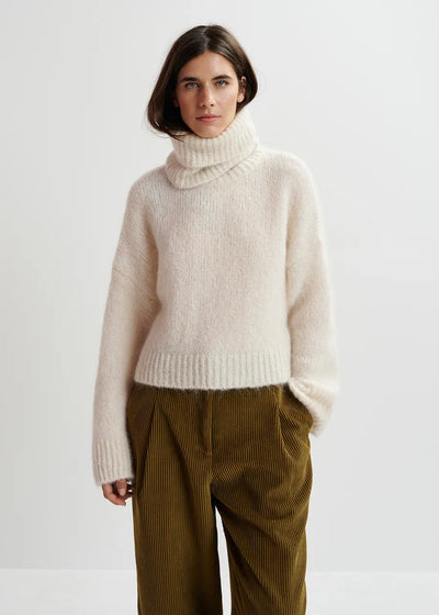 GRIFFIN KNIT SWEATER W/COLLAR - Ecru