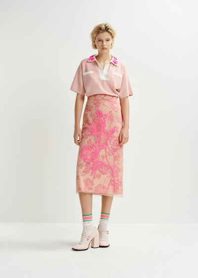 HISCES TULLE MIDI SKIRT - Dusty Pink Floral