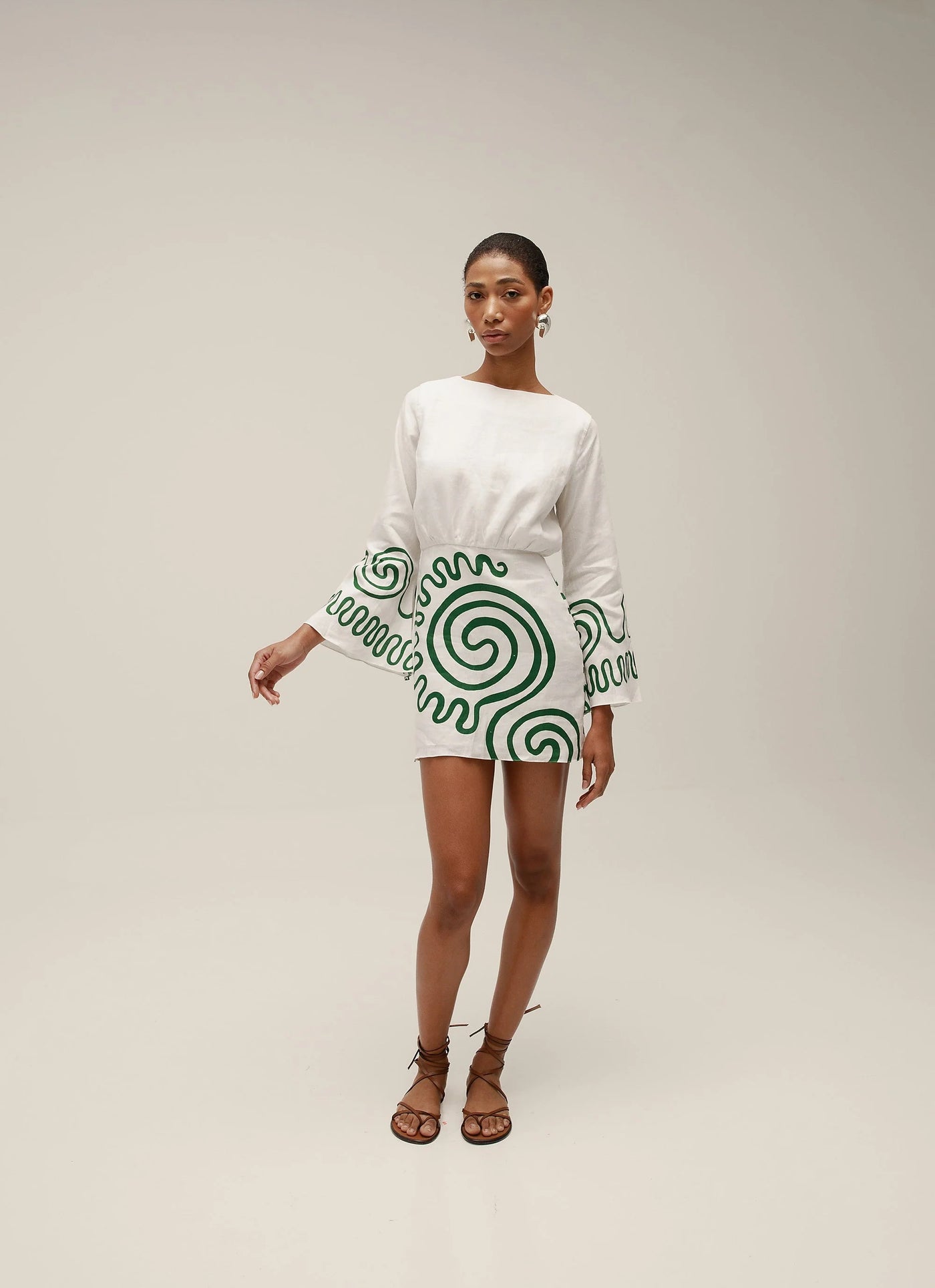 LOURA DRESS - White/Green Multi