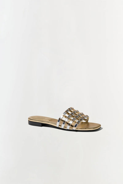 Rivet Flat Sandal - Silver/Gold