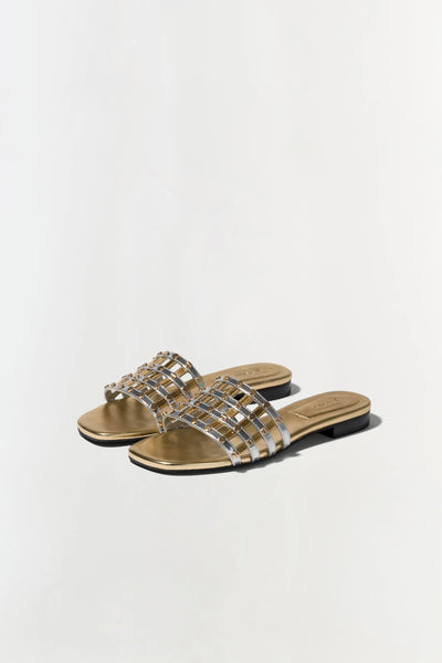 Rivet Flat Sandal - Silver/Gold