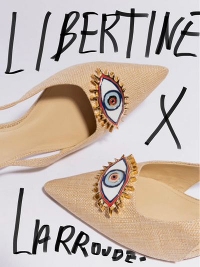 Larroudé x Libertine Eye Pump Lo - Beige Raffia