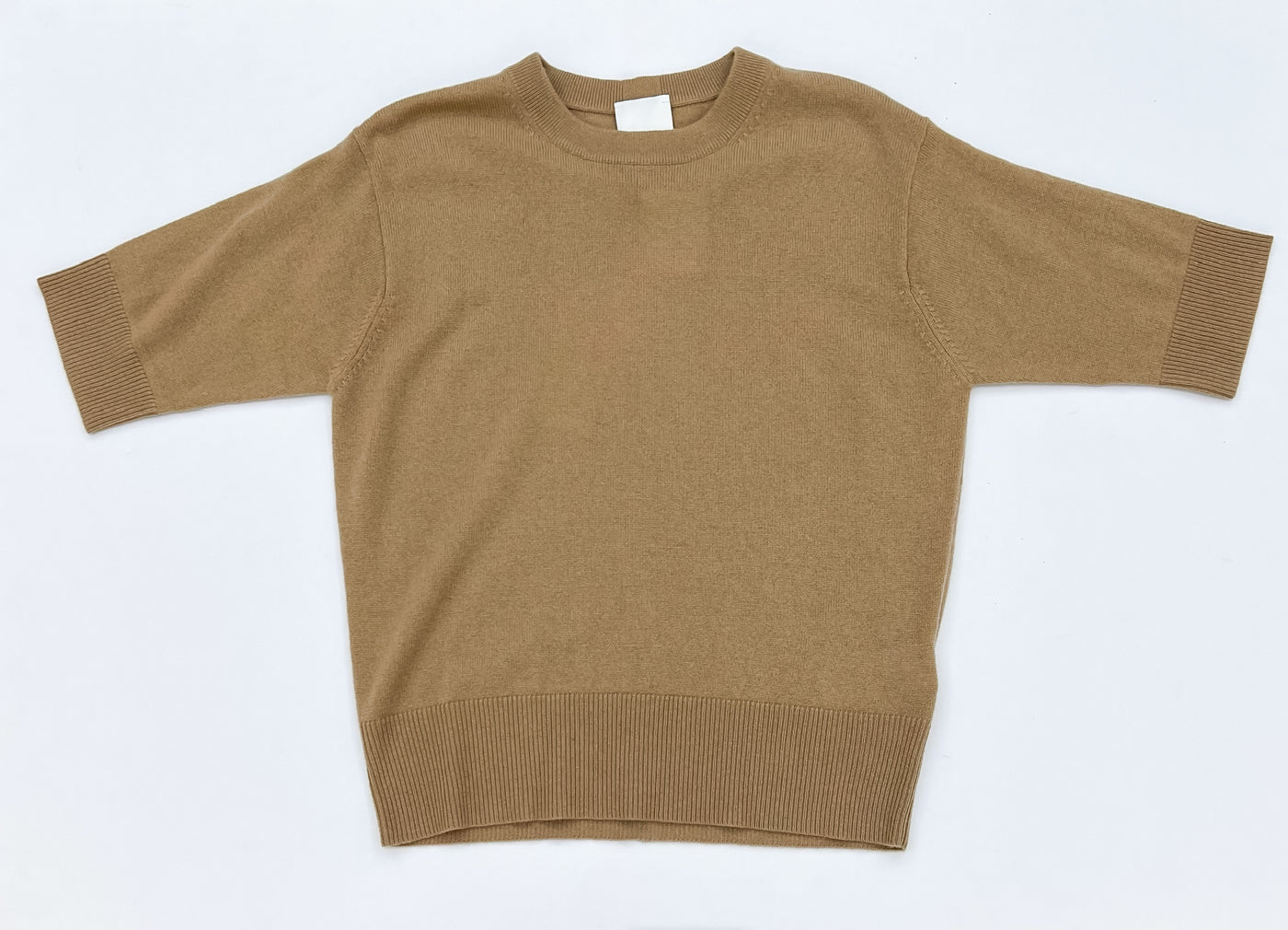 Round Neck Short Sleeve Sweater - Tan