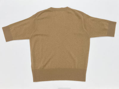 Round Neck Short Sleeve Sweater - Tan