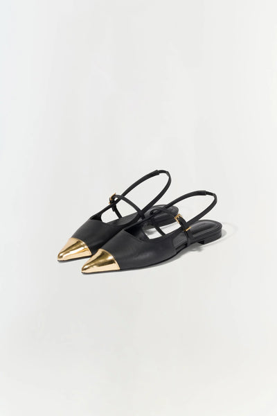 ADA LEATHER MINI BUCKLE FLAT - Black/Gold