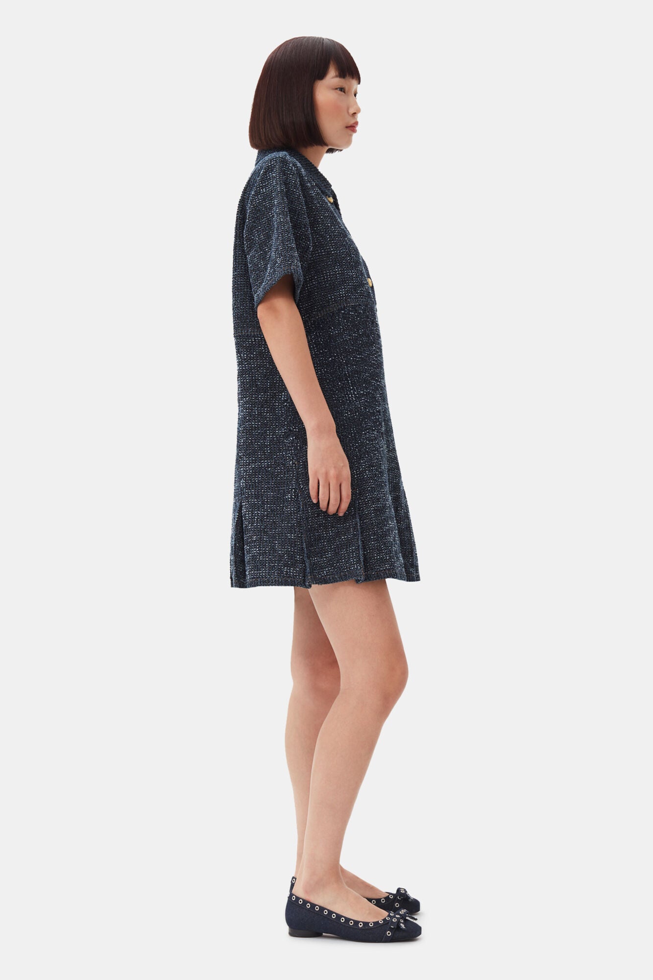 Fluffy Denim Mini Dress - Dark Blue