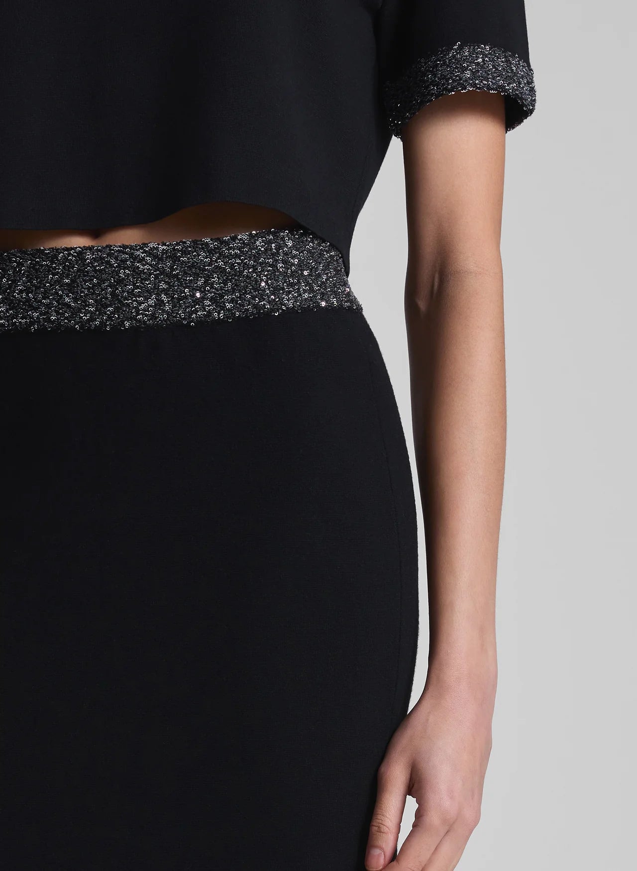 Jane Sequin Embellished Knit Midi Skirt - Black/Silver