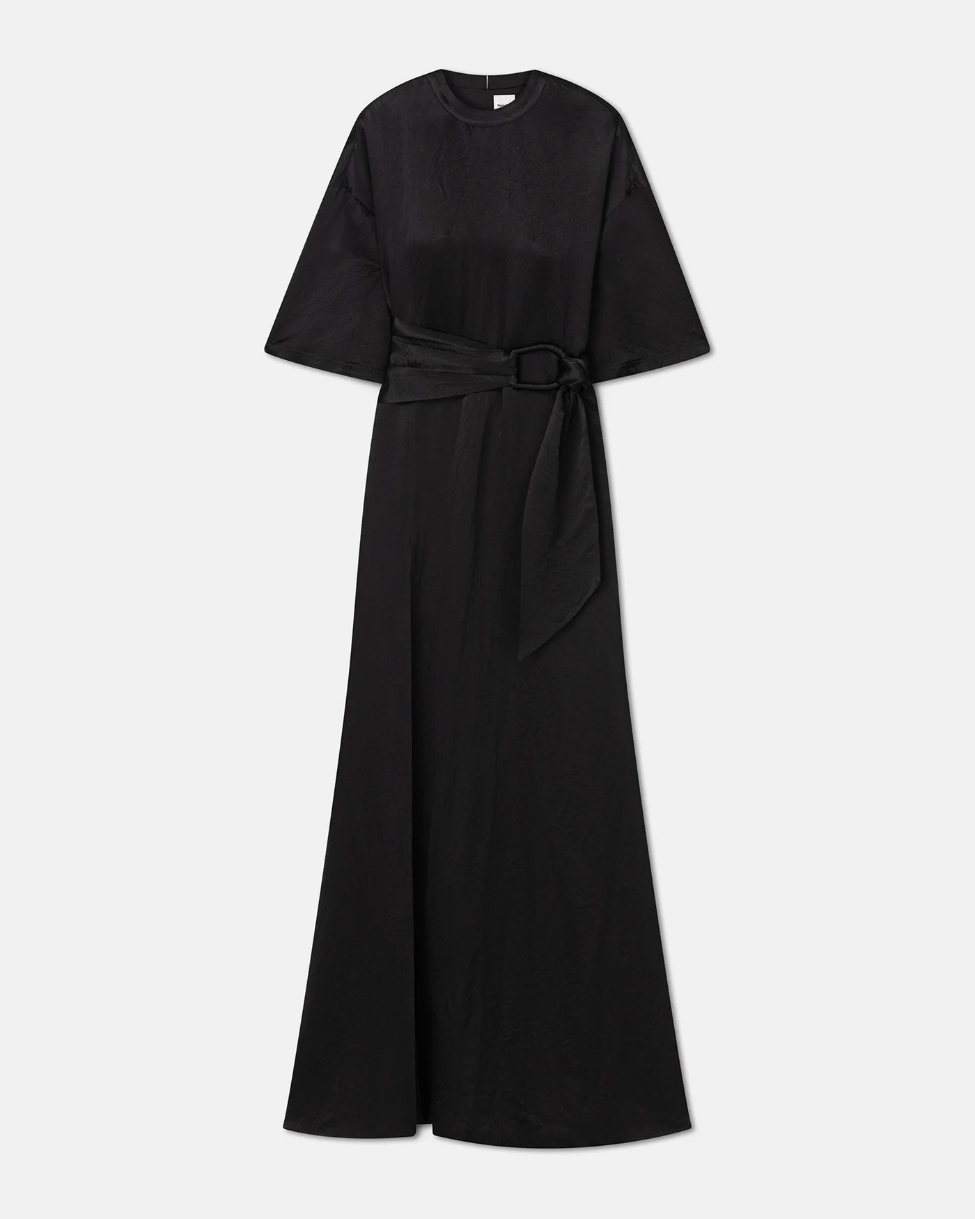 Maelys Belted Crinkled-Satin Maxi Dress - Black