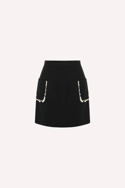 Pearl Embellished Mini Skirt - Black