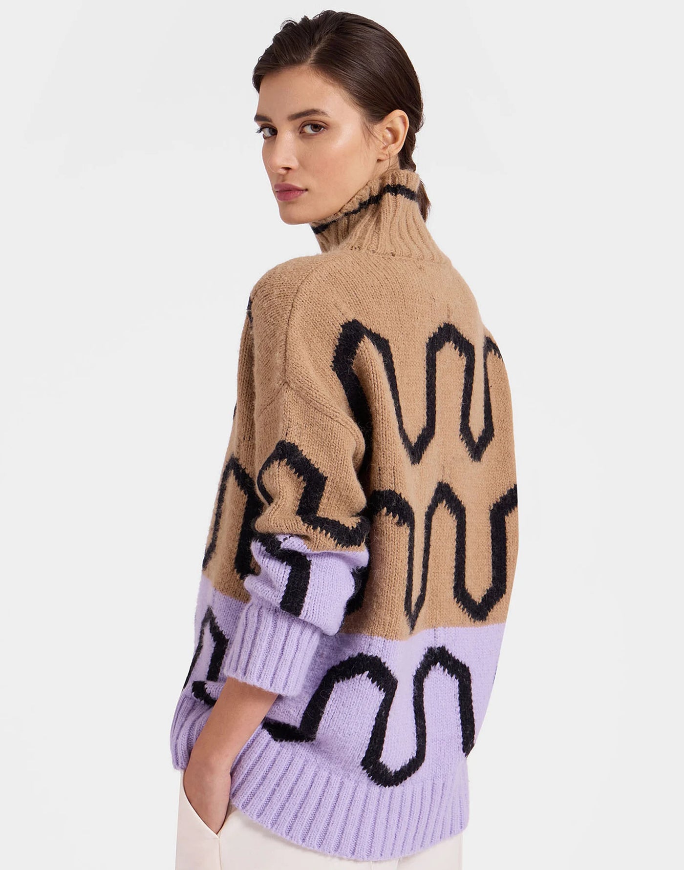 COMBER TURTLENECK - Camel & Lilac in Wool