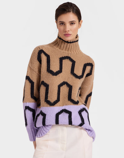 COMBER TURTLENECK - Camel & Lilac in Wool