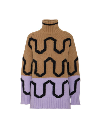 COMBER TURTLENECK - Camel & Lilac in Wool