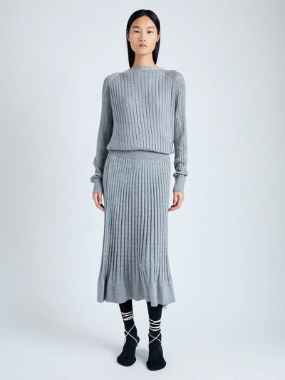 Eden Knit Dress in Superfine Merino Silk - Light Grey Melange