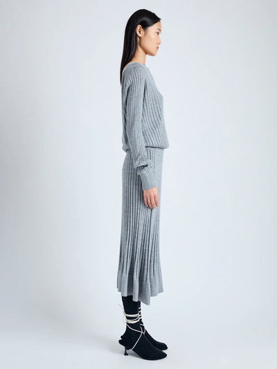 Eden Knit Dress in Superfine Merino Silk - Light Grey Melange