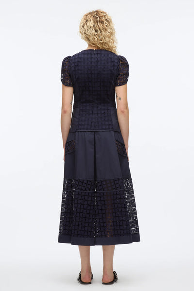 BROIDERIE ANGLAISE TULIP DRESS - Navy