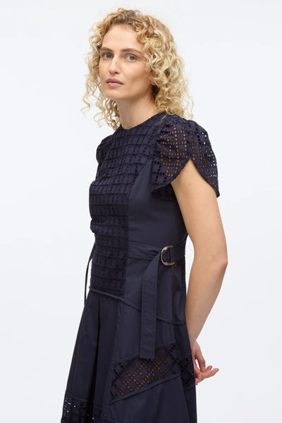 BROIDERIE ANGLAISE TULIP DRESS - Navy