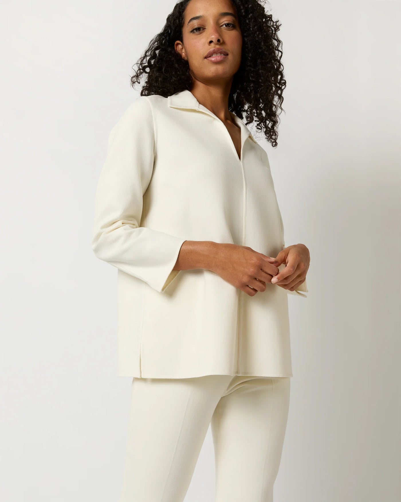 OLYMPIA TOP - Ivory Bi-Stretch Double-Faced Wool Blend