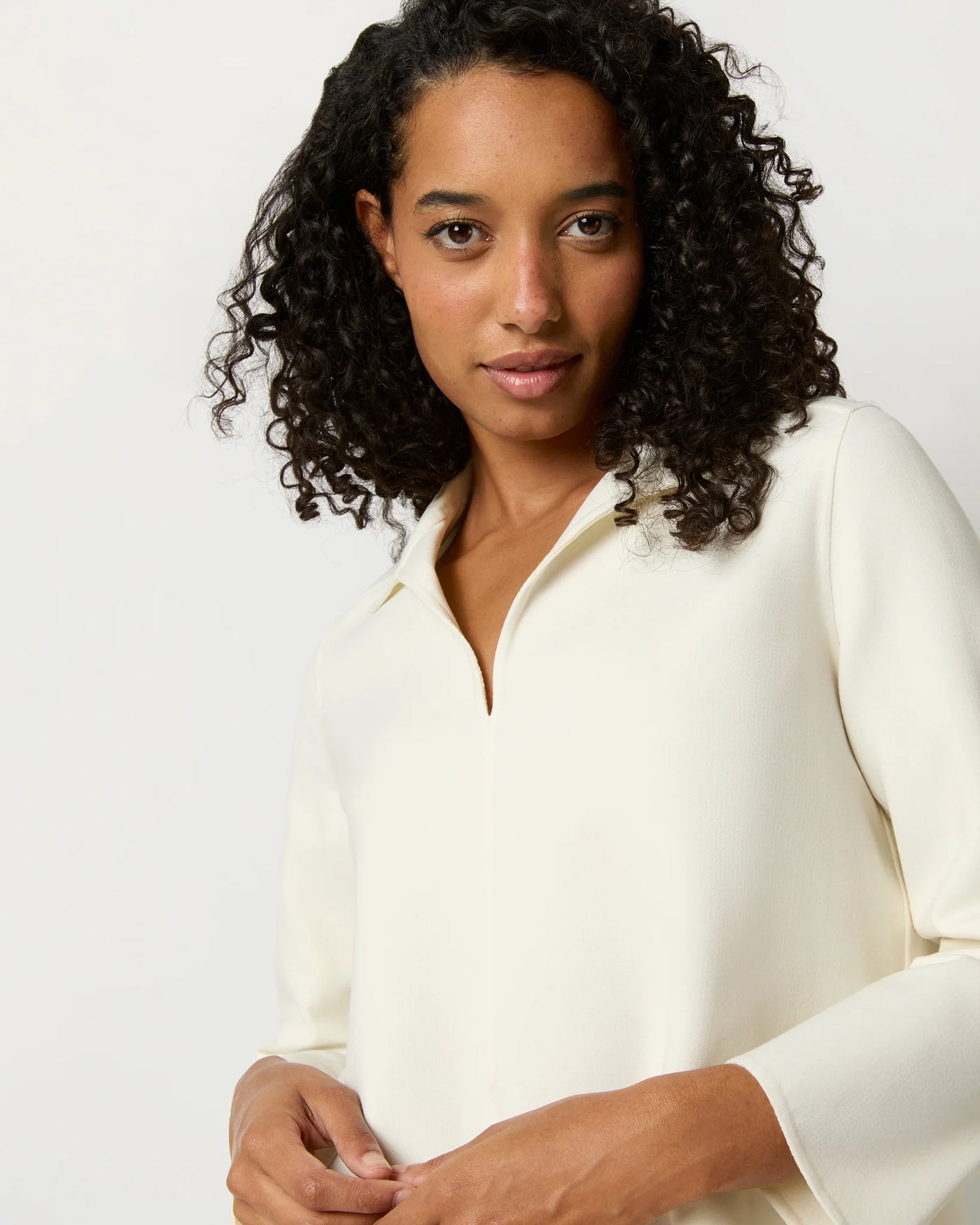 OLYMPIA TOP - Ivory Bi-Stretch Double-Faced Wool Blend