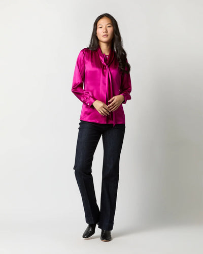 Tie-Neck Blouse - Magenta Silk Charmeuse