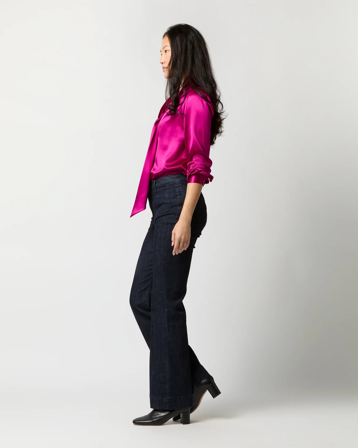 Tie-Neck Blouse - Magenta Silk Charmeuse